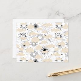 Stilisierte schwarze Sonnen hinter texturierten Br Postkarte