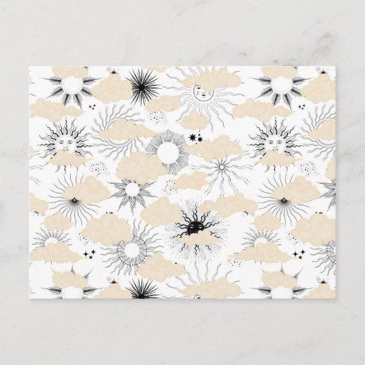 Stilisierte schwarze Sonnen hinter texturierten Br Postkarte (Vorderseite)