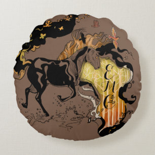Stilisierte Silhouette Monogram Horse Rundes Kissen
