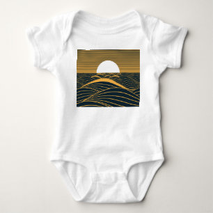 Stilisierte Sonne-Mond, dunkle Meeresdarstellung. Baby Strampler