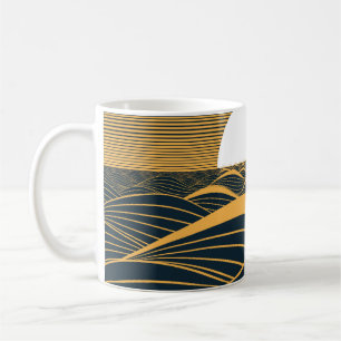 Stilisierte Sonne-Mond, dunkle Meeresdarstellung. Kaffeetasse