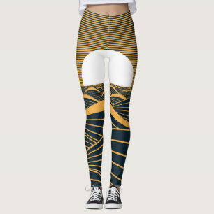 Stilisierte Sonne-Mond, dunkle Meeresdarstellung. Leggings