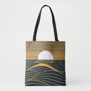 Stilisierte Sonne-Mond, dunkle Meeresdarstellung. Tasche
