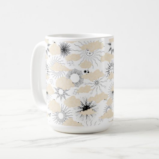 Stilisierte Sonnen-Sonnenfinsternis in texturierte Kaffeetasse (Vorderseite Links)