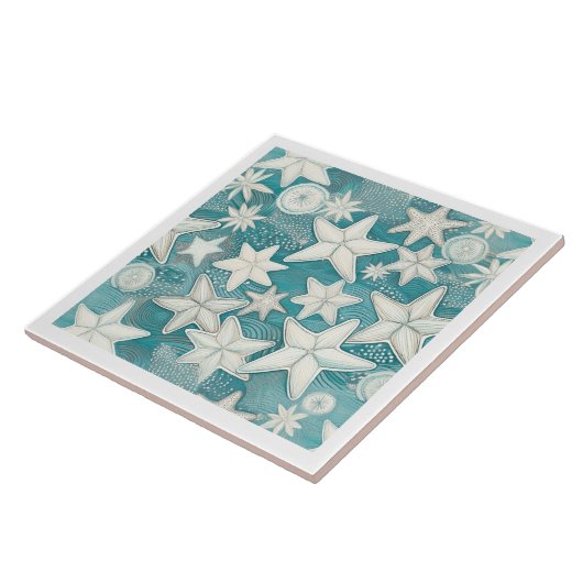 Stilisierte Sternfische & SandDollars Muster#25 ID Fliese (Seite)