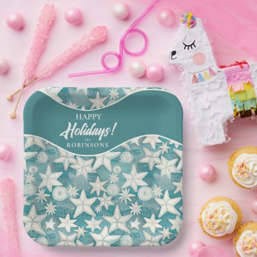 Stilisierte Sternfische & SandDollars Muster#25 ID Pappteller (Party)