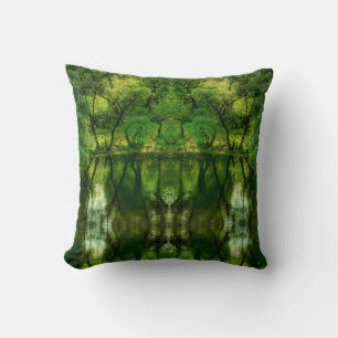 Stilisierte Super Green Tree Reflections Pillow Kissen
