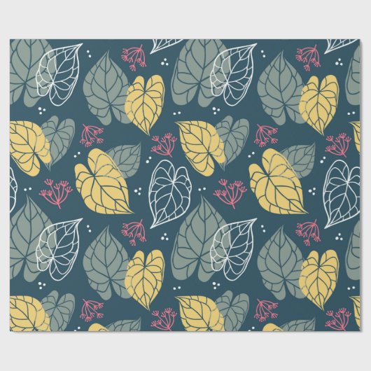 Stilisierte tropische Blätter, grün und gelb Geschenkpapier (Flach)