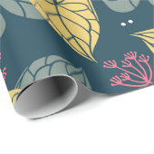 Stilisierte tropische Blätter, grün und gelb Geschenkpapier (Rolleneckpunkt)