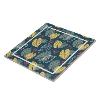 Stilisierte tropische Blätter in Gelb und Salbei Fliese