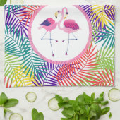 Stilisierte tropische Palmblättern und rosa Flamin Handtuch (Gefaltet)