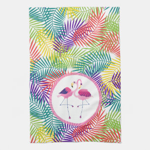 Stilisierte tropische Palmblättern und rosa Flamin Handtuch