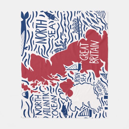 Stilisierte UK Karte: Vintage Travel. Fleecedecke (Vorderseite)