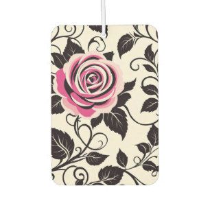 Stilisierte Vintage, rosa und schwarze Rose Autolufterfrischer