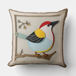 Stilisierte Vogel-Papierkunst Kissen