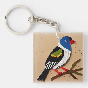 Stilisierte Vogel-Papierkunst Schlüsselanhänger