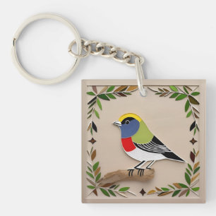 Stilisierte Vogel-Papierkunst Schlüsselanhänger