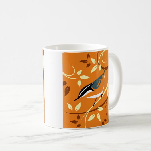 Stilisierte Vogelkunst - Nuthatch Kaffeetasse (VorderseiteRechts)