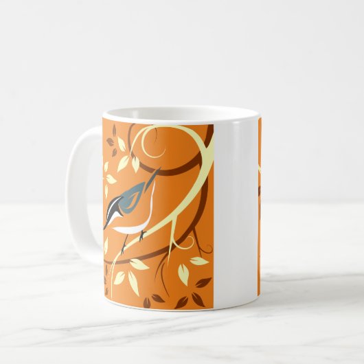 Stilisierte Vogelkunst - Nuthatch Kaffeetasse (Vorderseite Links)