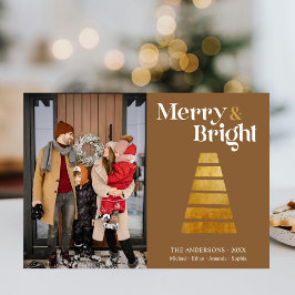 Stilisierte Weihnachtsbaum Familie Foto Beige Feiertagskarte