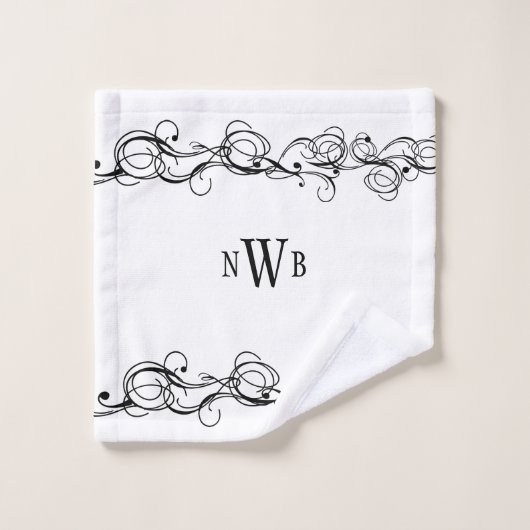 Stilisierte Wirble Grenzmonogramm Badhandtuch Set (Waschlappen)
