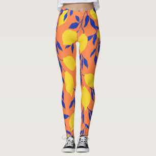 Stilisierte Zitronen Vintage-Tropenmuster Leggings