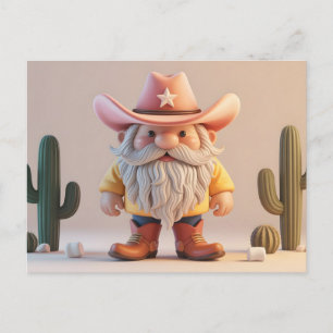 Stilisierter 3D-Cowboy-Gnom in der Wüste Postkarte