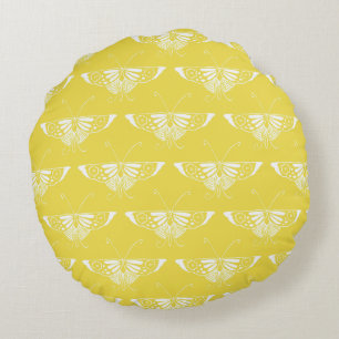 Stilisierter Art Deco Schmetterling - gelb und wei Rundes Kissen
