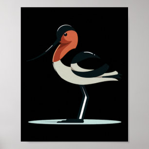 Stilisierter Avocet-Vogel mit langem Schnabel und Poster