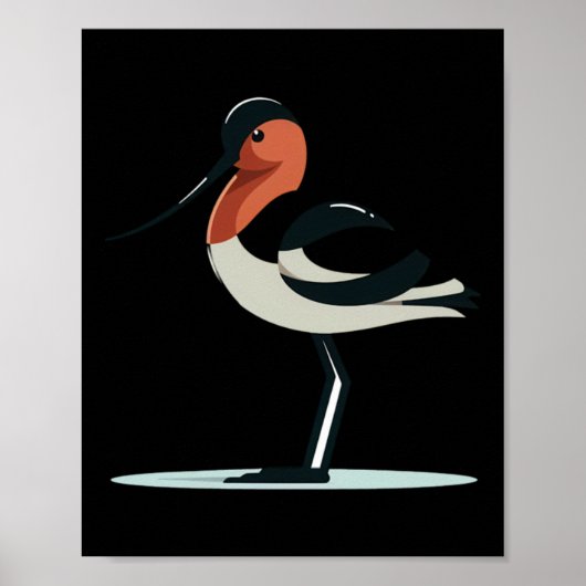 Stilisierter Avocet-Vogel mit langem Schnabel und Poster (Vorne)