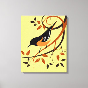 Stilisierter Baltimore Oriole auf Ast Leinwanddruck