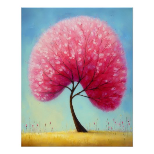 stilisierter Baum mit rosa Blütenkrone - Cartoon Poster (Vorderseite)