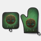 Stilisierter Baum Ofenhandschuh & Topflappen-Set (Vorderseite)