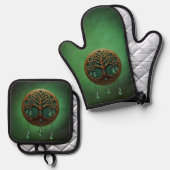 Stilisierter Baum Ofenhandschuh & Topflappen-Set (Vorderseite/Rückseite)