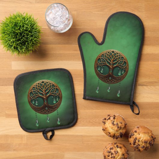 Stilisierter Baum Ofenhandschuh & Topflappen-Set (Oben Unten)