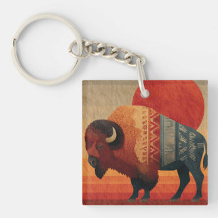 Stilisierter Bison mit indianischen Mustern Schlüsselanhänger