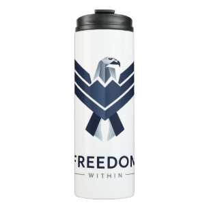 Stilisierter blauer Adler "Freiheit in dir" Thermosbecher