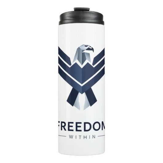 Stilisierter blauer Adler "Freiheit in dir" Thermosbecher (Vorderseite)