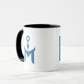 Stilisierter blauer Anker und Buchstabe M Tasse (Vorderseite Links)