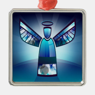 Stilisierter blauer Engel Ornament Aus Metall