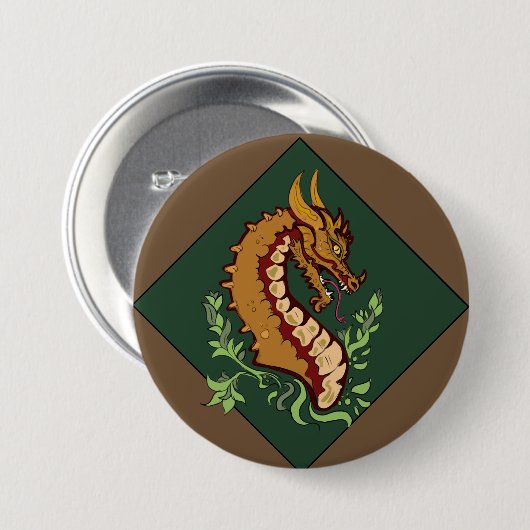 Stilisierter brauner Drache Button (Vorne & Hinten)