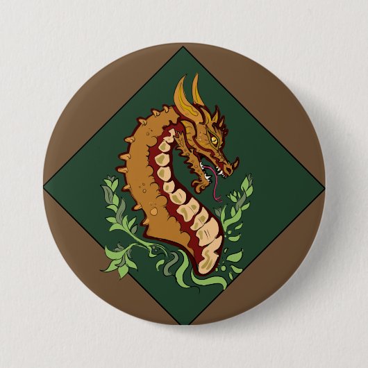 Stilisierter brauner Drache Button (Vorderseite)