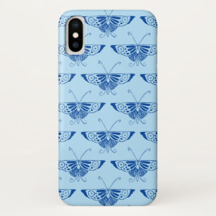 Stilisierter Deco-Schmetterling - kobalt und blass iPhone X Hülle