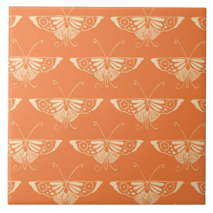 Stilisierter Deco-Schmetterling - korallenorange Fliese