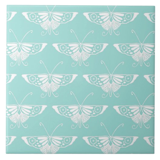 Stilisierter Deko-Schmetterling - eisblau Fliese (Vorderseite)