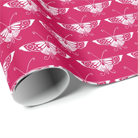 Stilisierter Deko-Schmetterling - fuchsienrosa Geschenkpapier (Rolleneckpunkt)