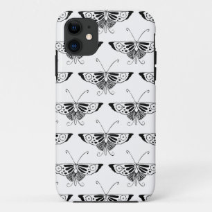 Stilisierter Deko-Schmetterling - weiß und schwarz iPhone 11 Hülle