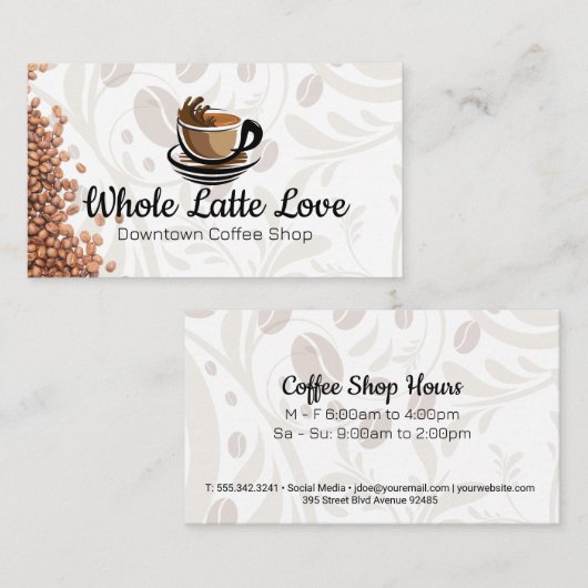 Stilisierter Java-Cup | Kaffeebohnen Visitenkarte (Vorne/Hinten)