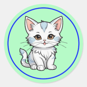 Stilisierter Katzen-Cartoon-Linienkunst-Design-523 Runder Aufkleber
