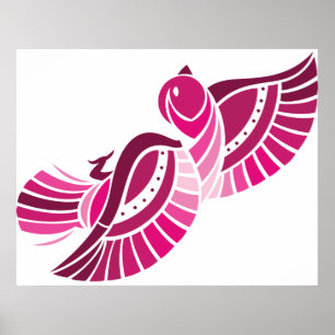 Stilisierter Magenta-Phönix mit tribalem Rosa-Voge Poster
